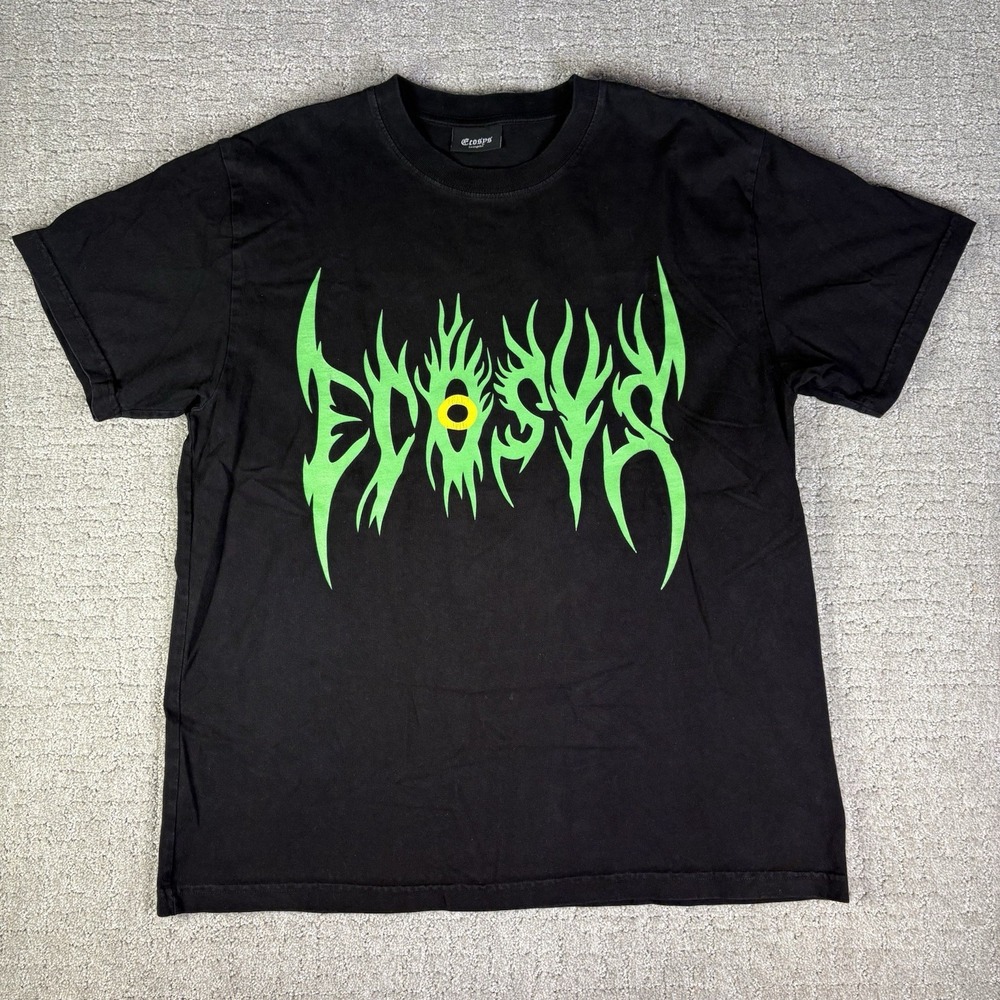 Ecosys LA Flame Logo T Shirt Mens Black Graphic Tee Size XL GLOW IN DARK SKULL